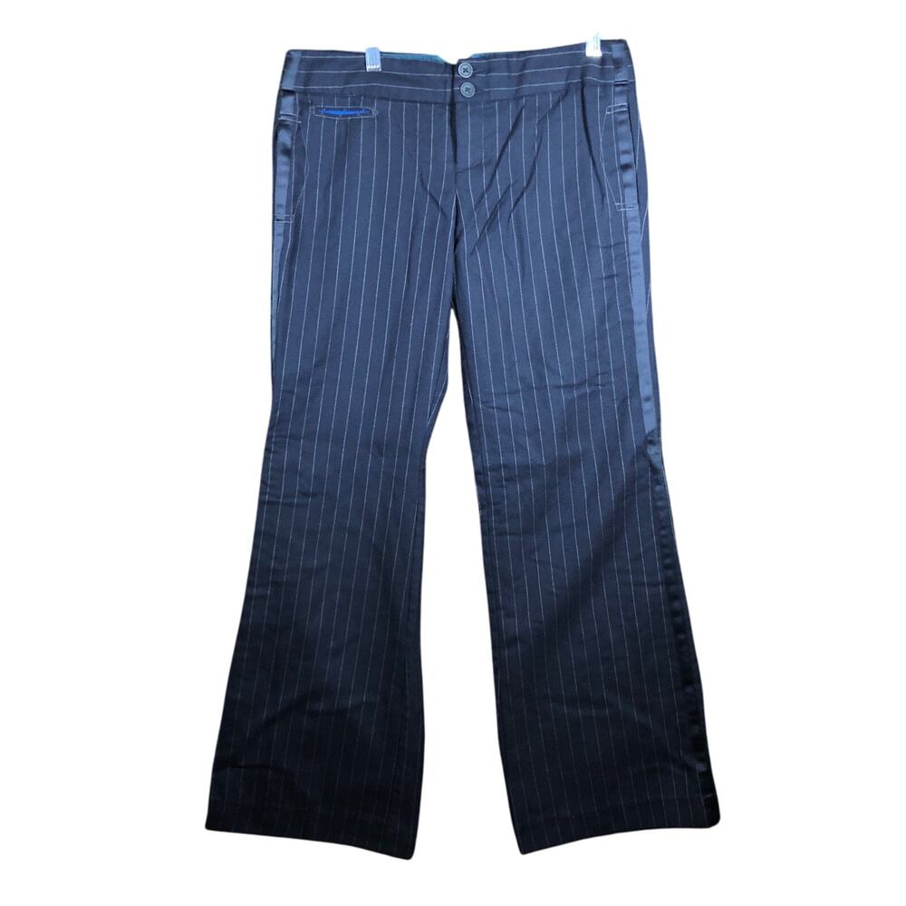 Express Womens Pants Blue White Pinstripe Mid Rise Wide Straight Wool Blend 8